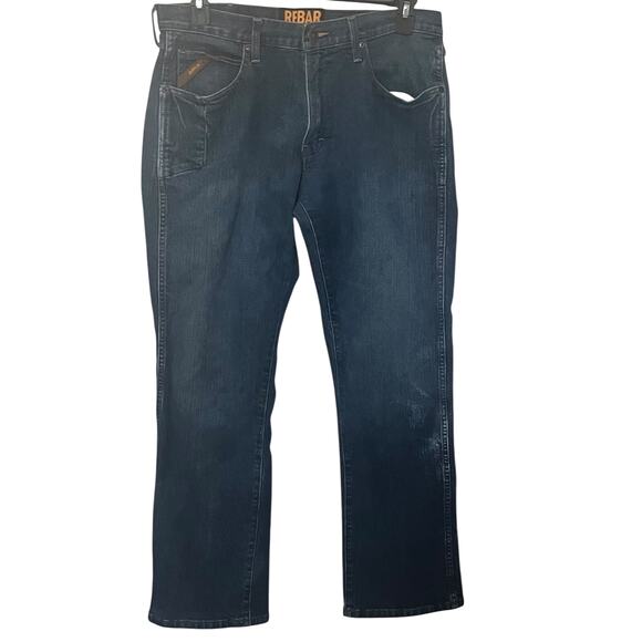 ARIAT REBAR M5 STRAIGHT SLIM HI-RISE DISTRESSED JEANS, MENS, 35X32, DENIM BLUE - Picture 1 of 12